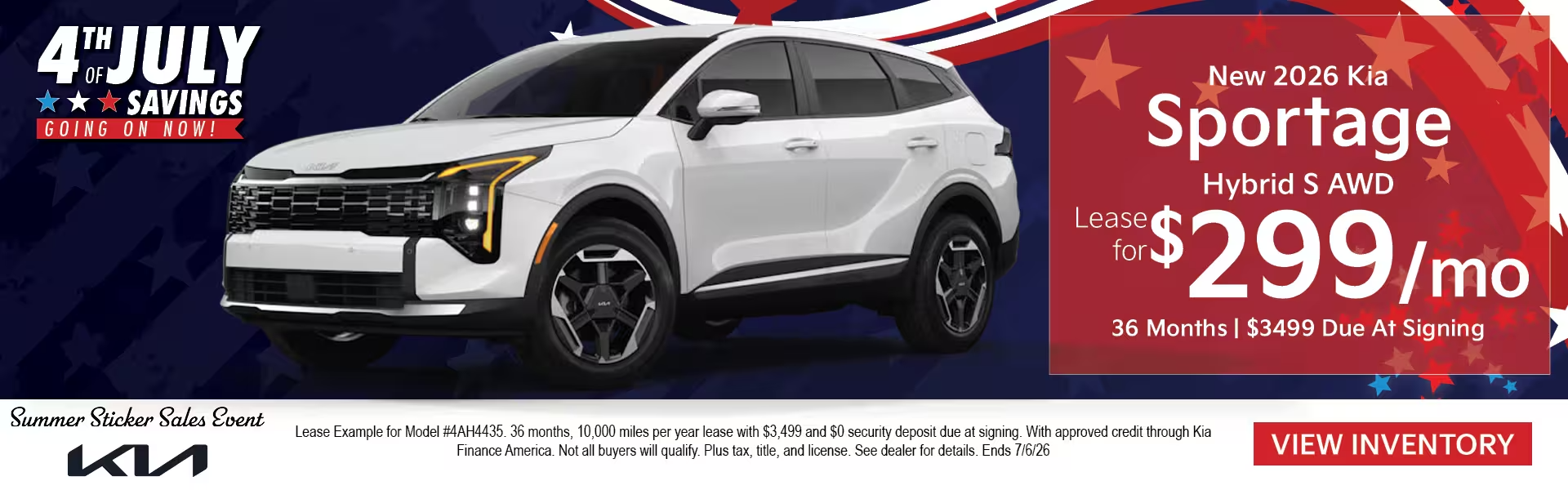 New 2026 Kia Sportage Hybrid S AWD Lease for $299/mo 36 months | $3499 due at signing